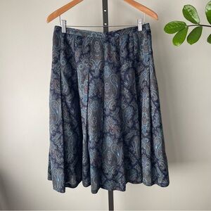 70s 80s Vintage Edward Chapman Wool Blend Paisley Pleated Midi Skirt Blue